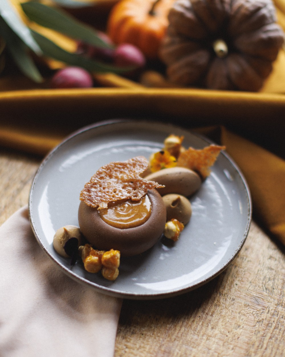 Hazelnut mousse with praline and caramel
